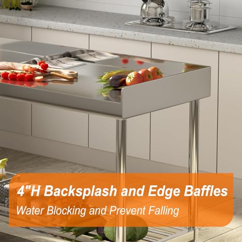 Image of Garvee 48x24 NSF Stainless Steel Prep Table - Commercial Backsplash | Adjustable Height & Undershelf, Easy to Assemble, Commercial Prep Table for Restaurant, Kitchen, Hotel, Garage