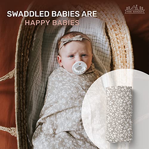Image of Mini Wander Swaddles for Newborns Muslin Swaddle Blankets - Breathable Soft Receiving Blanket Baby Essentials | 47 x 47 Cotton - Magnolia Tree (Gray)