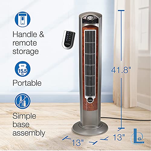 Lasko Oscillating Tower Fan with Remote - Quiet Standing Fan for Bedroom, Office, and Home - 3 Speeds - Powerful Cooling Air - T42954 - 42" Tall – Gray/Woodgrain - image 7