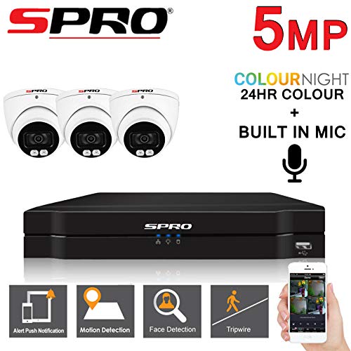 Überwachungskamera-System, 5 MP, 4-Kanal-DVR, Farbe bei Nacht, 3 x Kameras, Weiß