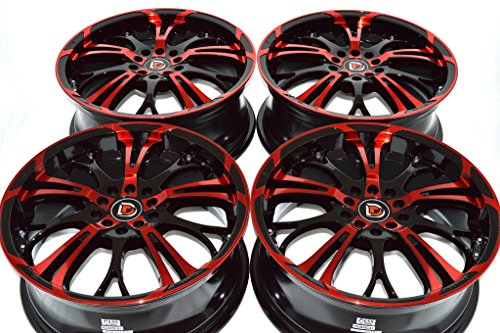 17 Wheels Rims ddr r25 Black with Polished Red Finish 17x7 5x100 5x114.3 40mm Offset 5 Lugs Bolt Pattern 5x100/114.3 (Set of 4)