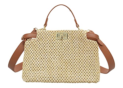Straw Bag Beach Bag for Women Small Tote Bag Straw Shoulder Bag Chic Handbag Satchel Crossbody Bag Purses 2023, Brown