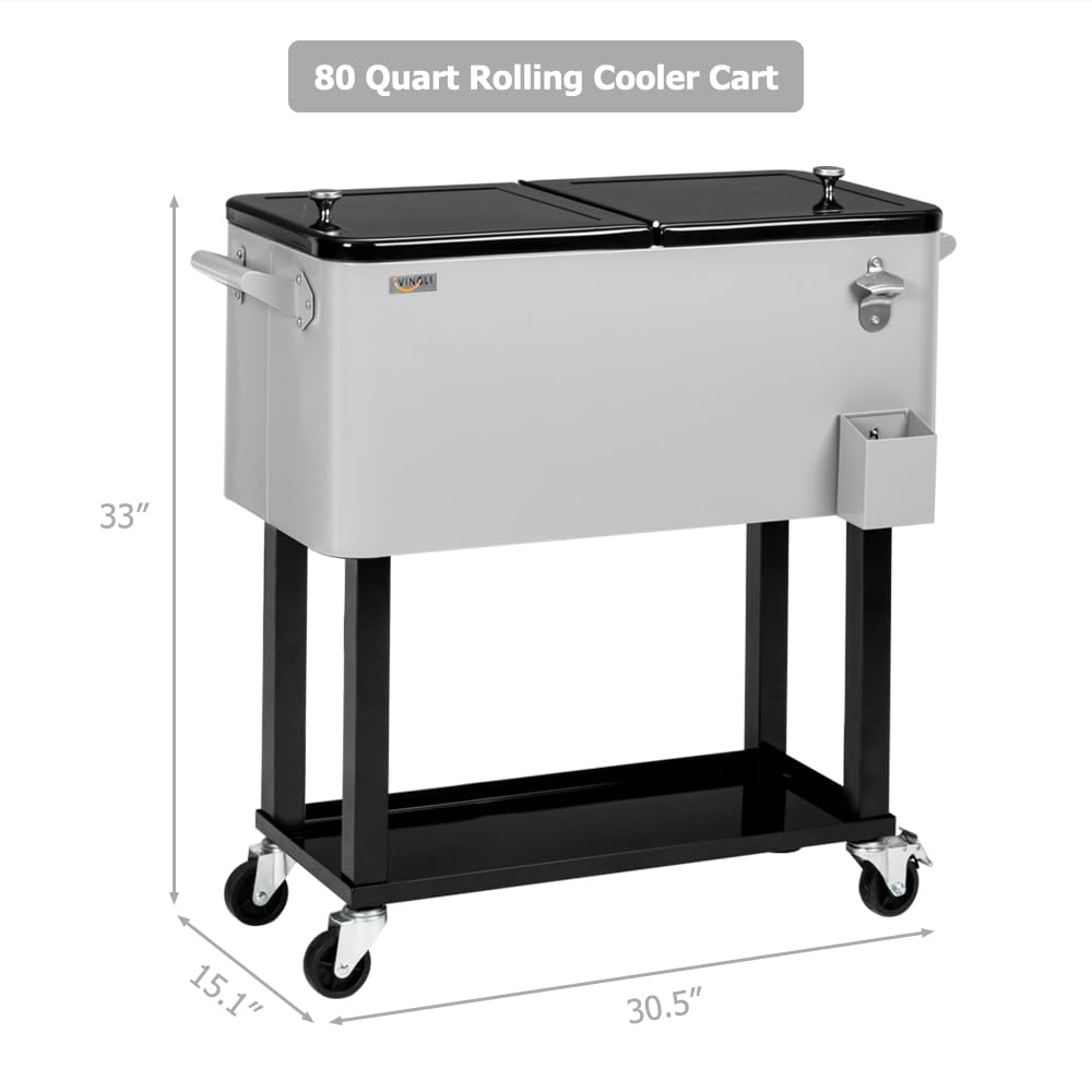Bonnlo Carrito Nevera con Ruedas 76 L, Nevera para Bebidas de Exterior, Enfriador para Patio, Jardín, Camping, Parque y Playa