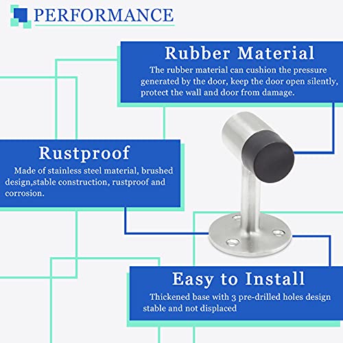 Lanzeuta 3 Inch / 75Mm Heavy Duty Floor Stop, Door Stopper With Rubber Head, Stainless Steel Brushed Nickel Door Stop - 1Pcs #TOP2