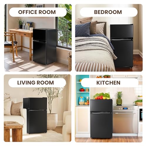 Image of Manastin 3.55 Cu.Ft Mini Fridge with Freezer, 2-Door Small Refrigerator with Adjustable Thermostat, Quiet Mini Refrigerator for Bedroom, Dorm & Office (Black)