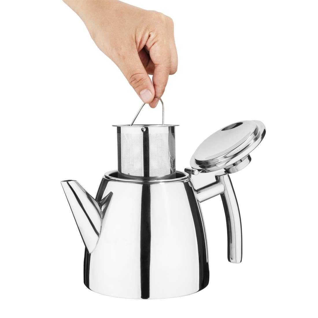 Olympia Conical Insulated Stainless Steel Teapot with Filter 600ml - Hinged Lid, Removable Filter, Dishwasher Safe DP601 - Image 3