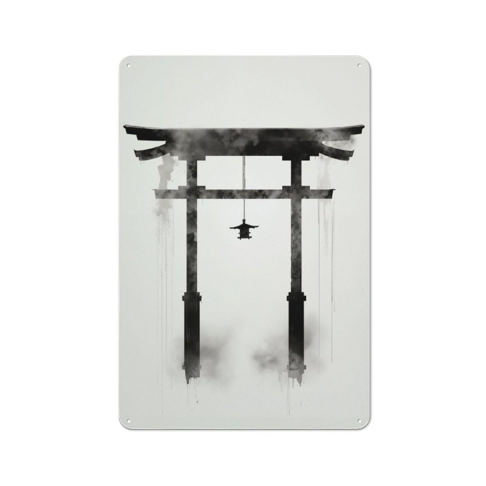 Junmoney Japanese Art Ink Shrine Vintage Metal Plaque 30X20cm Featuring For Garage Wall, For People Furnishing A Garage