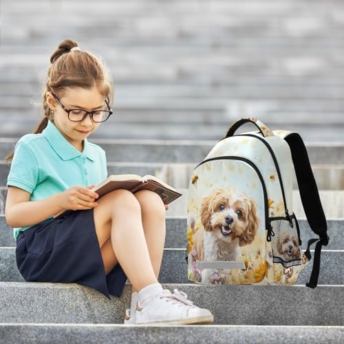Dog Backpack for Students Boys Girls Cockapoo Dog Bees Sunflowers School Bag Travel Daypack Rucksack4
