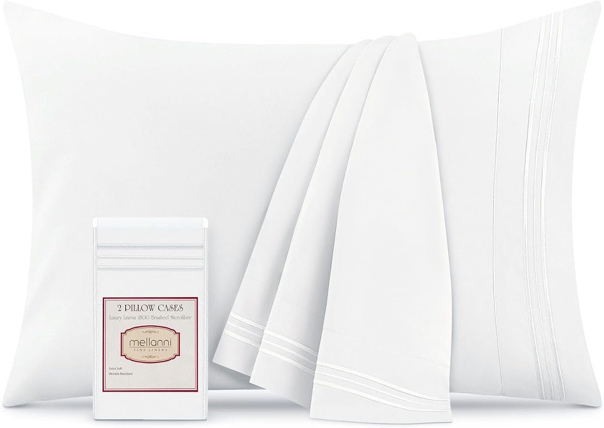Pillow Cases - Luxury, Extra Soft | Cooling Pillow Covers - 2 PC Iconic Collection Pillowcases - Envelope Closure (Standard/Queen 20" x 30", White)