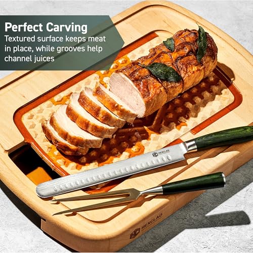 Tabla de cortar y tallar HexClad de madera de haya y bandeja de acero inox miniatura 4