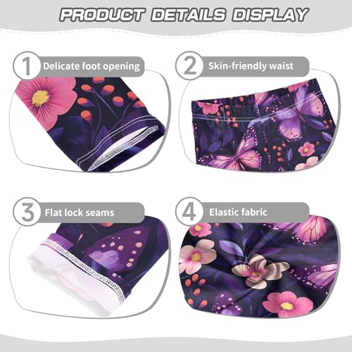 Purple Butterflies Girls' Leggings Toddler Doodles Pink Flowers Kids Yoga Pants Dance Active Tights 4T3