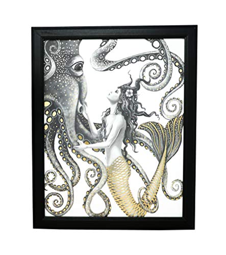 Mermaid And Octopus Wall Art – Collectible Set - Home Decor Nautical Bathroom Beach Ocean Posters Prints Decorations Pictures Artwork Mermaids For Kids Girls Bedroom Girl Gold Foil Painting - 8X10 Inches #TOP2