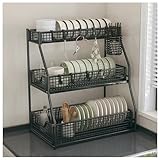 Scaffale portaoggetti Estraibile a 2 Livelli per Piano Cucina, con scolapiatti e Porta spezie, Ideale per riporre Oggetti sotto i pensili della Cucina, sul Piano di Lavoro e sotto