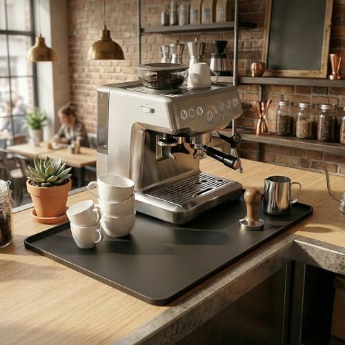 Image of ZJWZLG Silicone Coffee Mat for Countertop, 24x16 inch - Heat Resistant Espresso Machine Mat with Raised Edge, Non-Slip Waterproof Station Pad, Compact Coffee Bar & Kitchen Accessories - Black