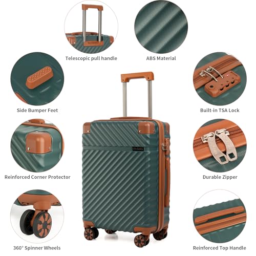 Image of Cosbarn Luggage Sets 5 Piece with TSA Lock Spinner Wheels, Unisex Hard Case ABS Suitcase Set, Hardshell Lightweight Waterproof Travel Hardside Suitcases with Wheels for Women Men, Dark Green