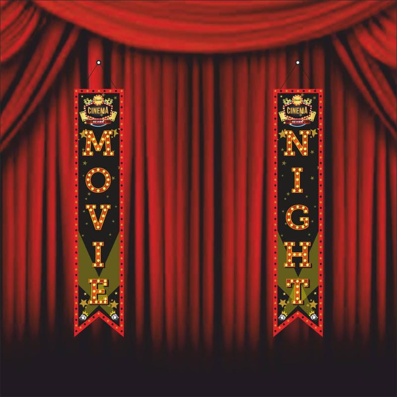 Image of Bollywood Movie Night Porch Sign Banner | Bollywood Backdrop for Movie Party Decorations (Pack of 2, Multi Color, Size: 5x1 Feet)