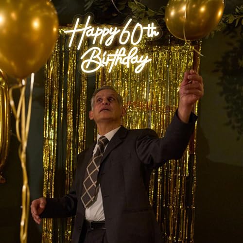 Image of Happy 60th Birthday Neon Sign For Birthday Party16.5 inch*10.5 inch Neon Happy Birthday Led Neon Light For Party Backdrop Wall Decor With Dimmable Switch Birthday Light Up Sign Birthday Gift