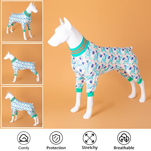 Lovinpet Pitbull Dogs Pajamas, Uv Protection, Anxiety Relief High Collar Dog Onesies, Lightweight Soft Blushing Dots Blush Floral Coral Prints Big Dog Jammies As Base Shirt For Dog Sweater M #TOP2