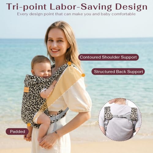 Image of Baby Carrier Newborn to Toddler(8-30lbs), Toddler Carrier Baby Holder Carrier with Adjustable Shoulder Strap, Chest Carriers, Beige Leopard Print