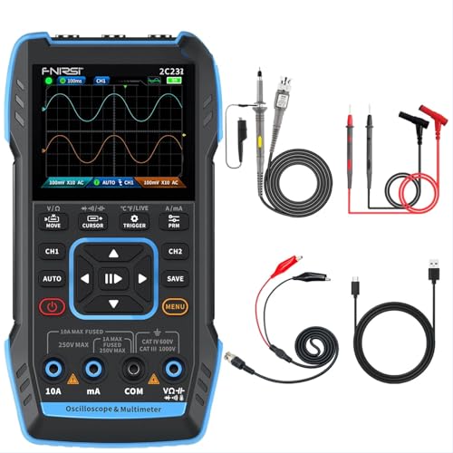 2C23T 3IN1 Dual Channel Digital Oscilloscope Multimeter + Function Signal Generator 10MHZ*2 50MS/s AC DC 1000V 10A T-RMS(2C23T)
