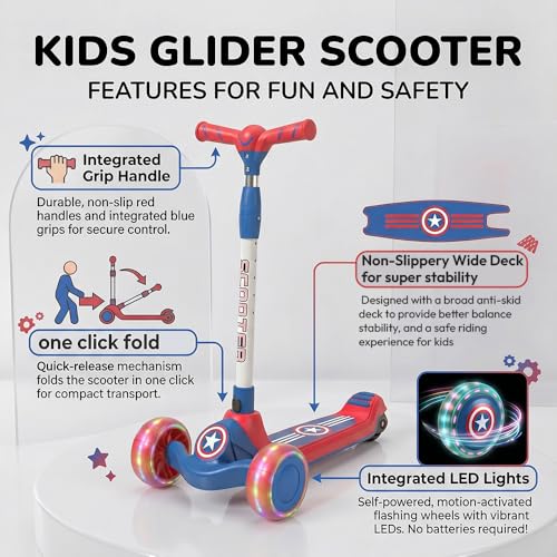 Image of StarAndDaisy Kids Kick Scooter for 3+ Year, kick Scooter for Kids, Skating Scooter with Light Up LED Wheels, Adjustable Handle Height, Foldable 3 Wheel Skate Scooter for Boys Girls 3-12 Years