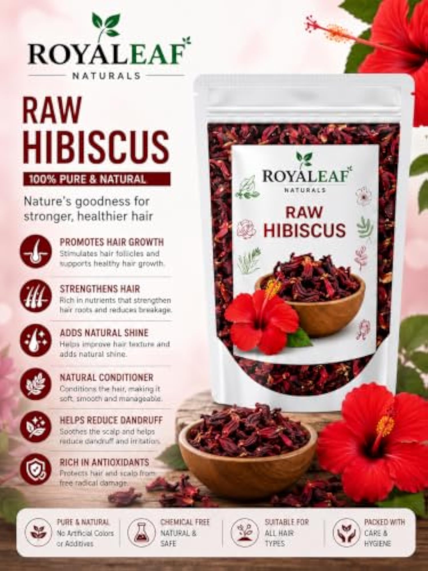 Dried Hibiscus Flower for Hair Care & Face Pack, 100g