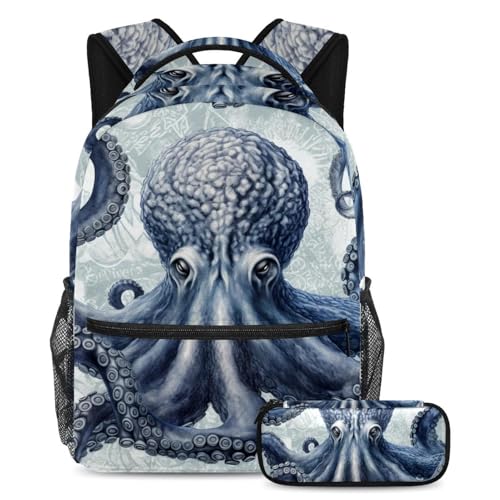 Sac à dos pieuvre cool et sa trousse pour étudiants passionnés