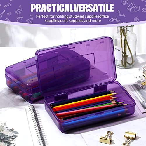Image of Fainne 24 Pack Clear Plastic Pencil Box,Purple | Stackable Organizer for School Supplies, Large Case for Crayons Markers, Snap-lid Keeps Stationery Secure, Bulk Set