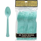 Party Perfect Cool Plastic Spoon Tableware, Robin's Egg Blue, Full Size, Pack of 20