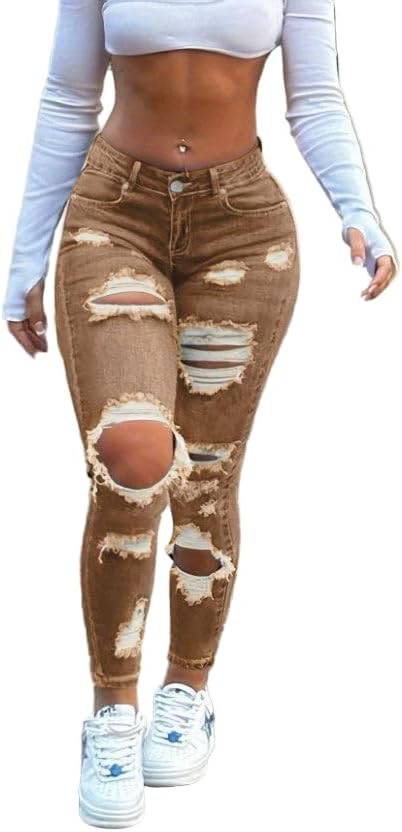 Women's High-Waisted Skinny Distressed Jeans - Slimming and Lifting Fit with Stretch Denim