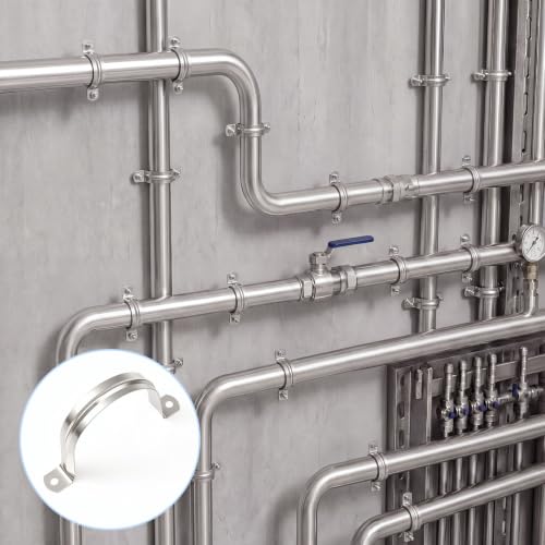 Image of Yaocom 100 Pcs 3 Inch Opening Pipe Strap 304 Stainless Steel Conduit Clamp Reinforced Rigid 2 Hole U Bracket for Pipe Fixing on Various Surfaces