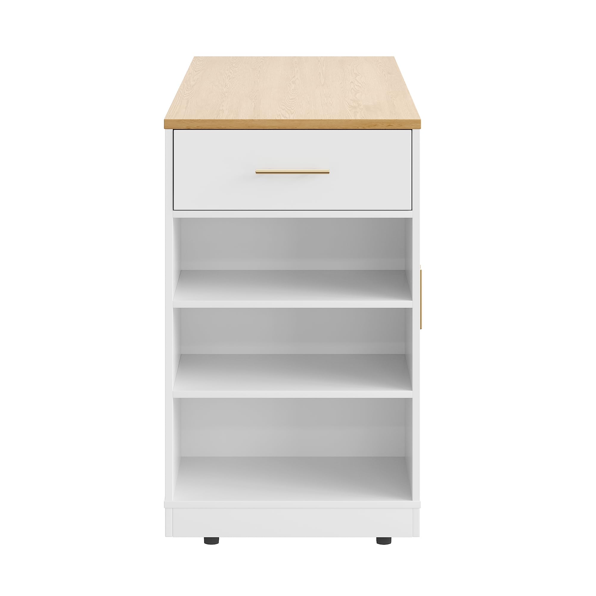 Moimhear Mobile Kücheninsel, Küchenschrank, 120x50x92cm, Servierwagen, Küchenwagen mit Rollen, mit Abfallbehälterfach, Zwei Türen und DREI Schublade (Weiß+Holz)