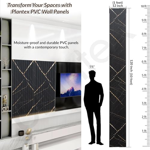 Image of Plantex Louvers Panel for Wall /PVC Wall Panel /3d Panel for Interior Decor /Eco-Friendly Fluted Panel for Walls /- Pack of 7, Covers - 70 Sq. Ft (Black Gold Marble-12 Inch x 10 Ft)