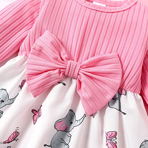 Patpat Baby Girl Dress Infant Girls Long Sleeve Fall Casual Dress Round Neck Animal Print A-Line Dress Color Block 9-12 Months #TOP3