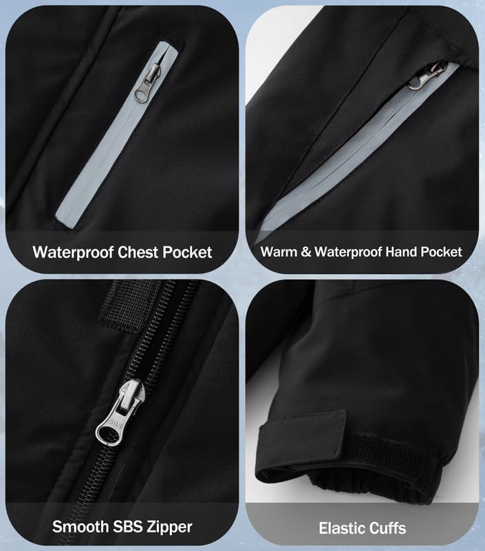 KVE Boys' Waterproof Ski Jacket Outdoor Recreation Thick Winter Coat Hooded Raincoats - Image 7