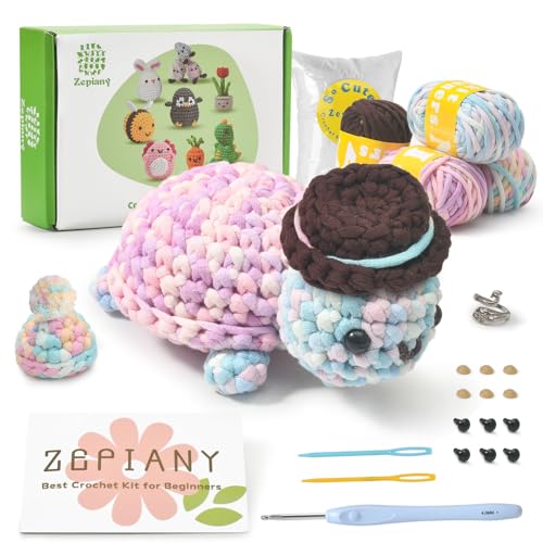 Image of Zepiany Crochet Kit for Beginners, Amigurumi Beginner Crochet Kit for Adults, Crochet Turtle Crocheting Kit, Cute Crochet Animals Knitting Kit with Step-by-Step Video, Crafts Kits for Adults