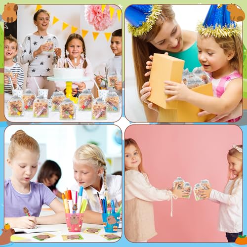 CY2SIDE Capy Stationery Party Gift - 12 Pack Back to School Gift Set with Fun Animal 4-in-1 Ballpoint Pen Sticky Note Sticker and Organza Capy Birthday Party Favor Goodie Bag Fillers Classroom Prizes - image 6