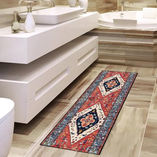 Alfombra antideslizante vintage roja lavable de 100x120 cm 4