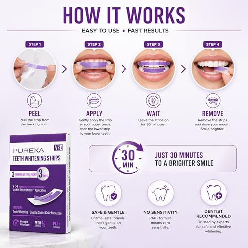 Image of PAP+ Teeth Whitening Strips 3 PCS | V34 Enamel-Safe Whitening | Removes Coffee, Tea & Tobacco Stains | Smile Brightening Oral Care Kit for Men & Women