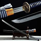 NIANXINN 103cm Wave Katana, T10 Turns The Soil to Burn Blade, geschnitzter Handschutz aus reinem Kupfer, handgefertigtes Samurai-Schwert für Geschenk, Sammlung, Cosplay, Kendo-Praxis-Sharp