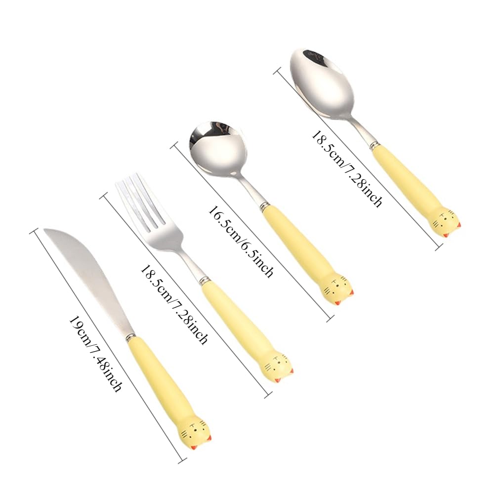Cartone Animato Animale Ceramica Manico Cucina Acciaio Inox Argenteria Stoviglie Posate Set Bistecca Coltello Forchetta Cucchiaio Cucchiaino (Maiale carino,16 pezzi)