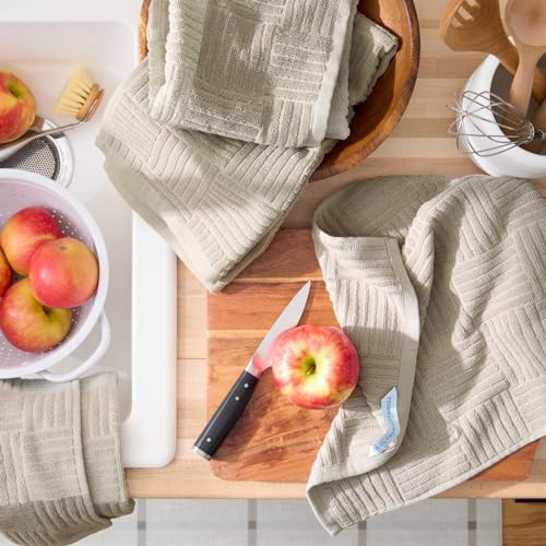 TOWN & COUNTRY BASICS Basketweave Terrycloth Kitchen Towel 4-Pack Set, Absorbent 100% Cotton, Machine Washable, Grey, 16"x28" - Image 3