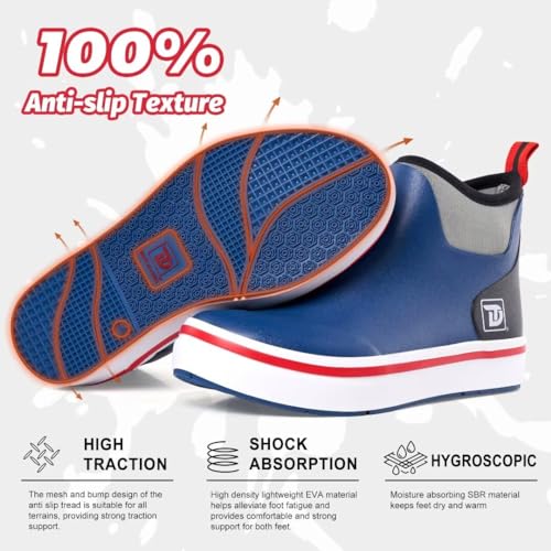 Image of Trudave Deck Boots, Waterproof Rubber Fishing Rain Boots, Anti-slip Short Ankle Shoes for Outdoor Fishing Boating, Size 5-14