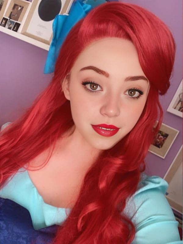 Red Mermaid Wigs for Women, Long Red Body Wave Wig+ Wig Cap for Little Mermaid Costume Halloween Cosplay - Image 8