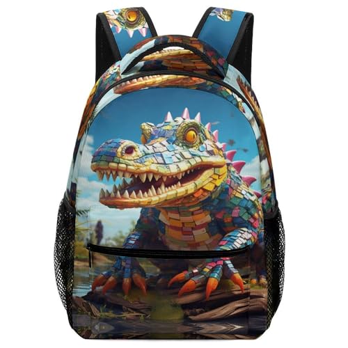 Sac a dos pour garcon crocodile vert, cartable scolaire pour enfants et adolescents