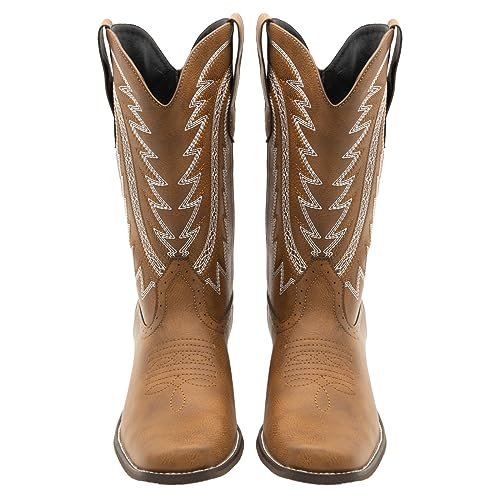 Searchers SC200917BRM Brown Cowboy Boots Square Toe Embroidered Western Boot Mens Size Medium, 8/92