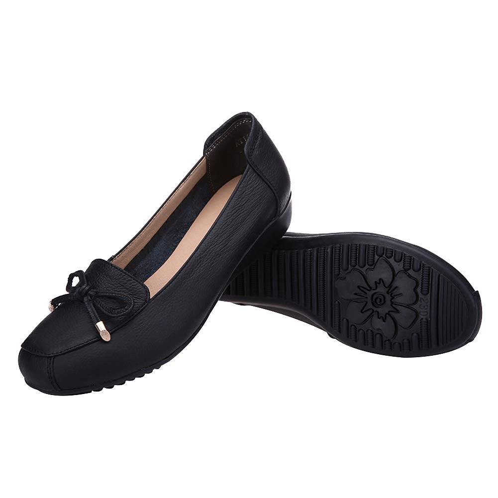 Femmes Cuir Véritable Chaussures de Confort Semelle Souple Ballerines Bas Talon Compensé Chaussons