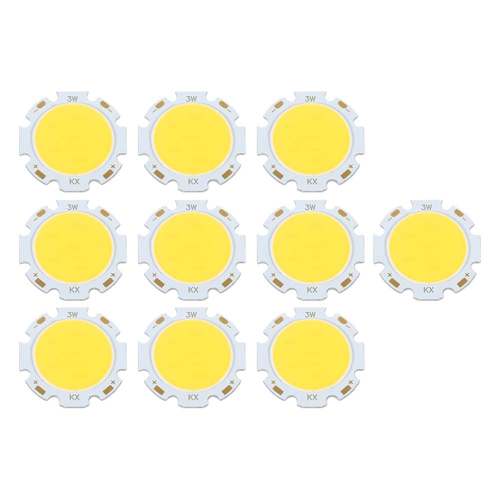 Tyenaza LED Chip Bulb, SMD Chip Lights, 10pcs Round COB 3W High Power LED Chip Bulb Lamp Light Warm White/Natural White/White(Natural light 4000K)