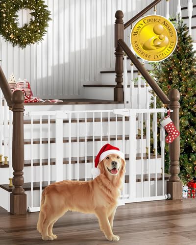 Image of Cumbor 29.7-51.5" Baby Gate Extra Wide, Safety Dog Gate for Stairs, Easy Walk Thru Auto Close Pet Gates for The House, Doorways, Child Gate Includes 4 Wall Cups,White, Mom's Choice Awards Winner