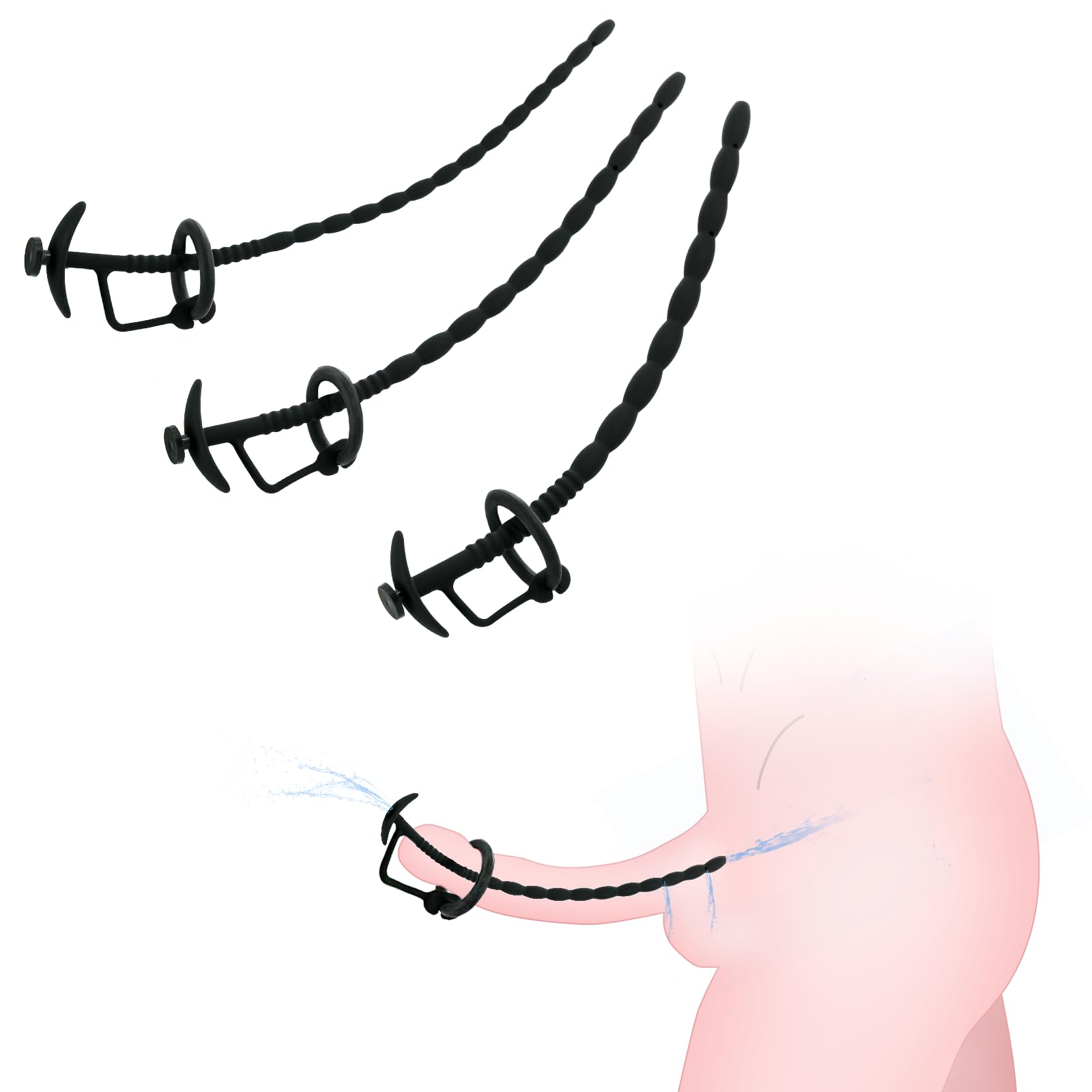 3 PCS Urethra Sound Set Upgrade Hollow Side Hole Design, Sex Toys Catheters & Sounds Silicone Penis Plug with 2 Adjustable Safety Ring, Sounding Toys Urethra Masturbation Rod Adult Sex Toys for Men